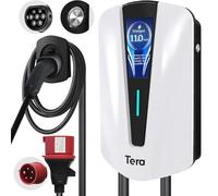 Tera EV Chargeur Type 2 Wallbox: Borne de Recharge Vehicule Electrique 11kW Triphasé,16A 400V avec Ecran Numérique Contrôlable, 7 Mètres Câble de Recharge, Support Mural de Chargeur pour EVs PHEVs