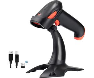 Tera Lecteur de Code à Barres QR 2D avec Support 3 en 1 Compatible avec Bluetooth et 2,4 GHz sans Fil et Scanner de Codes-Barres Filaire USB Douchette Portable, HW0001