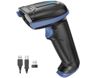Tera Lecteur de Code à Barres sans Fil et Filaire avec Indicateur de Niveau de Batterie Scanner de Code Barre Imprimés Numériques 1D 2D QR Douchette Portable Plug and Play, Modèle D5100 Bleu