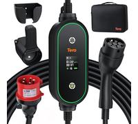 Tera Mobile Wallbox Type-2 Portable : 11 KW 3 Phases 6-16 A 7,5 m Câble CEE 5 Broches EV Chargeur avec Charge Retardée et Puissance Réglable - Support pour Voiture