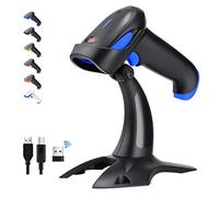 Tera Pro Lecteur de Code à Barres Bluetooth sans Fil 2.4GHz 1D/2D Douchette de Code Barres avec USB2.0 Scan Automatique Rapide et Précis, Support Mains Libres, HW0002 Bleu