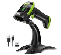 Tera Scanner de Codes-Barres sans Fil 2D avec Support : Version Pro avec écran de réglage numérique et Clavier Fonctionne avec Bluetooth 2.4G Câble USB sans Fil Extra Rapide Portable HW0009-Z Vert