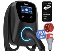 Tera Smart EV Chargeur Type 2 Wallbox: Borne de Recharge Vehicule Electrique 11kw Triphasé,16A 380V CE Certifié avec APP WiFi Bluetooth, 7M Câble de Recharge, Support Mural de Chargeur pour EVs PHEVs Nior
