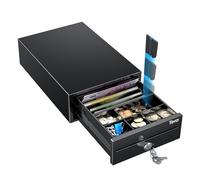 Tera Tiroir Caisse Métallique Réglable : 20,8 × 30 × 9,8 cm avec 4 Compartiments Billets 6-8 Compartiments Monnaie Fente de Dépôt 2 Clés Connexion RJ12 pour Système POS Magasin Supermarché 208