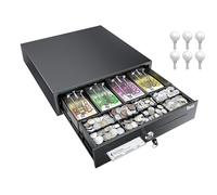 Tera Tiroir-Caisse Métallique Verrouillable avec Monnayeur: 4 Compartiments Billets 8 Pièces 41 × 41,6 × 11,3 cm avec Insert RJ12 Clés pour Caisse Enregistreuse Commerce Supermarché M415