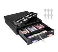 Tera Tiroir de caisse enregistreuse 33 cm à ouverture automatique avec 3 billets 8 pièces de monnaie, 6 clés, compartiment amovible pour pièces de monnaie, serrure à clé, interface RJ12 24 V, fente