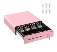 Tera Tiroir de caisse enregistreuse 33 cm : ouverture automatique avec 6 clés, 4 billets, 4 pièces de monnaie, fente média amovible, 24 V, serrure à clé RJ12, coin rond pour système de point de vente