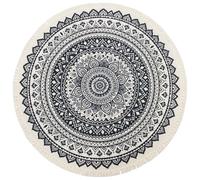 Terafeels Tapis rond antidérapant à poils courts avec pompons - 90 cm - Lavable en machine - Pour salon, cuisine, chambre à coucher - 3090