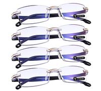 TERAISE 4 Pcs Lunettes De Lecture Homme/Femme De Mode Anti-Bleu Lumière Qualité Lecteurs Diamant Conception De Coupe Anti-Fatigue Pour Les Ordinateur/Téléphone portable Lunettes(1.0X)