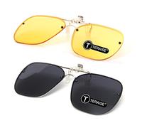 TERAISE Clip Lunettes Conduite de Nuit pour Hommes Femmes Polarisé Lunettes de Vision Nocturne Anti-Éblouissement UV400 Surlunettes de Soleil (Jaune+Noir,60 * 47mm)