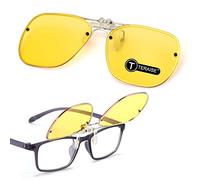 TERAISE Clip Lunettes Conduite de Nuit pour Hommes Femmes Polarisé Lunettes de Vision Nocturne Anti-Éblouissement UV400 Surlunettes de Soleil (Jaune, 60 * 44mm)
