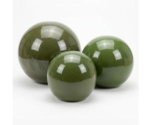 Teramico Boule décorative de jardin émaillée - Bleu, vert, anthracite, turquoise, céladon - Très haute qualité résistante au gel et aux intempéries - en grès (vert olive, lot de 3 - 12 cm, 16 cm et 20