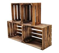 teramico Cagettes à Fruits Vintage flammées | Caisses à vin & caisses en Bois | Idéales pour la Construction de Meubles, Le Bricolage et la décoration | Superbes offres en Set | Lot de 4 sans Fond