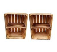 Teramico Caisses en Bois Massif légèrement brûlé avec étagère intermédiaire vissée, Objets de décoration Vintage, pour Ranger Chaussures, Livres Lot de 2.