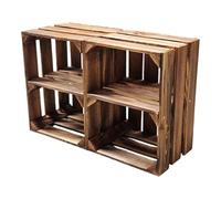 teramico Lot de 2 caisses en Bois flammé - Caisses à vin - Caisses à Fruits avec Planche Centrale/étagère intermédiaire - Étagère à Chaussures (Lot de 2/40cm, avec étagère Courte)