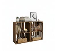 teramico Lot de 2 caisses en Bois flammé - Caisses à vin - Caisses à Fruits avec Planche Centrale/étagère intermédiaire - Étagère à Chaussures (Lot de 2/50cm, avec étagère Courte)