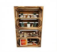 teramico Lot de 2 caisses en Bois flammé - Caisses à vin - Caisses à Fruits avec Planche Centrale/Planche intermédiaire - Étagère à Chaussures (Lot de 2/40cm, avec étagère Longue)