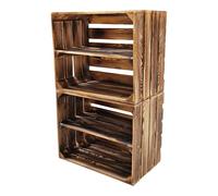 teramico Lot de 2 caisses en Bois flammé - Caisses à vin - Caisses à Fruits - avec Planche intermédiaire - Étagère pour Ranger Les Chaussures - Lot de 2/50cm - avec étagère Longue