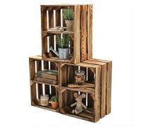 teramico Lot de 3 caisses à vin en Bois - Flammées - 40 x 30 x 25 cm - avec étagère intermédiaire - comme étagère et décoration (3 x Cartes installées)