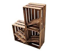 teramico Lot de 3 caisses à vin en Bois - Flammées - 40 x 30 x 25 cm - avec étagère intermédiaire - comme étagère et décoration (3 x Planche séparément)