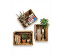 teramico Lot de 3 caisses à vin en Bois flammées, 40 x 30 x 25 cm, avec Fond intermédiaire, comme étagère et décoration (3 x sans Planche)