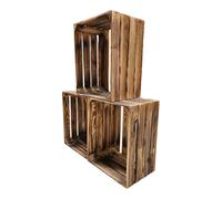 teramico Lot de 3 caisses en Bois flammé - Caisses à vin - Caisses à Fruits avec Planche Centrale/étagère intermédiaire - Étagère à Chaussures (Lot de 3/40cm, sans étagère)