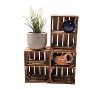 teramico Lot de 3 caisses en Bois flammé - Caisses à vin - Caisses à Fruits avec Planche Centrale/étagère intermédiaire - Étagère à Chaussures (Lot de 3/40cm, avec étagère Courte)
