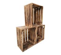 teramico Lot de 3 caisses en Bois flammé - Caisses à vin - Caisses à Fruits avec Planche Centrale/étagère intermédiaire - Étagère à Chaussures (Lot de 3/50cm, sans étagère)