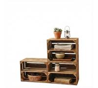 teramico Lot de 3 caisses en Bois flammé - Caisses à vin - Caisses à Fruits avec Planche Centrale/Planche intermédiaire - Étagère à Chaussures (Lot de 3/40cm, avec étagère Longue)