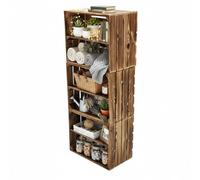 teramico Lot de 3 caisses en Bois flammé - Caisses à vin - Caisses à Fruits avec Planche Centrale/Planche intermédiaire - Étagère à Chaussures (Lot de 3/50cm, avec étagère Longue)