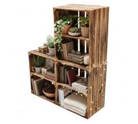 teramico Lot de 50/3 caisses en Bois flammé - Caisses à vin - Caisses à Fruits avec Planche Centrale/étagère intermédiaire - Étagère à Chaussures (Lot de 50/3, avec étagère Courte)