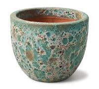 teramico Pot de Fleurs de qualité supérieure en céramique émaillée, 100% résistant au Gel et Fait à la Main, bac à Fleurs avec Trou (Vert Lave, 21cm x 18cm)