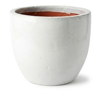 teramico Pot de Fleurs de qualité supérieure en céramique émaillée, 100% résistant au Gel et Fait à la Main, bac à Fleurs avec Trou (Blanc, 38cm x 31cm)