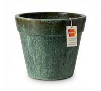 Teramico Pot de fleurs en grès résistant au gel, fait à la main, avec drainage, pot de fleurs massif pour jardin et balcon, pot de fleurs d'extérieur (vert mousse, 27 cm x 20 cm)
