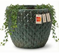 teramico Pot de Fleurs résistant au Gel, en grès de qualité supérieure, en céramique émaillée, avec Structure Unique à Bulles 3D, Durable, résistant à l'hiver, pour Jardin et terrasse, Vert Mousse 23