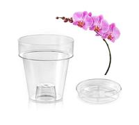 Teraplast Porto Vase Transparent avec Support pour orchidées, avec 4 Trous de Drainage-Vase de 14 cm de diamètre, Complet avec Soucoupe