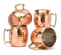 terashopee® Lot de 4 tasses pour cocktail Moscow Mule en cuivre intérieur en nickel martelé 550 ml by TeraShopee