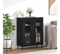 Teravane Buffet noir aspect chêne 69,5 x 34 x 90 cm en bois avec 3 étagères et 2 portes, armoire de salon moderne pour un rangement élégant dans les maisons contemporaines
