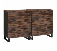 Teravane Lot de 2 buffets en noyer - 120 x 33 x 75 cm - En bois massif de manguier avec sculpture - Beaucoup d'espace de rangement pour salle à manger et salon