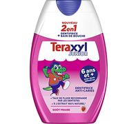 Teraxyl - Dentifrice 2 en 1 - Dents Définitives 6 ans et + Junior/Enfant - Dentifrice au fluor + Bain de bouche antibactérien - Protection complète - Goût Fraise - Tube de 75 ml