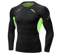 Terecey Kompressionsshirt Herren Langarm Funktionsshirt Schnelltrocknendes und Atmungsaktiv Kompressions Oberteil Laufshirt Herren zum Training Laufen Radfahren Gym Basic Neongrün L