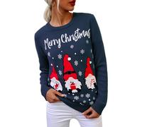 Terecey Pull de Noel Femme Amusant col Rond Pull Hiver Chaud à Manches Longues avec Motif Père Noël Flocon et Merry Christmas Sweater de Fête Original et Confortable