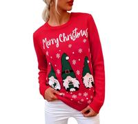 Terecey Pull de Noel Femme Amusant col Rond Pull Hiver Chaud à Manches Longues avec Motif Père Noël Flocon et Merry Christmas Sweater de Fête Original et Confortable