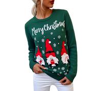 Terecey Pull de Noel Femme Amusant col Rond Pull Hiver Chaud à Manches Longues avec Motif Père Noël Flocon et Merry Christmas Sweater de Fête Original et Confortable