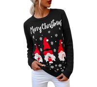 Terecey Pull de Noel Femme Amusant col Rond Pull Hiver Chaud à Manches Longues avec Motif Père Noël Flocon et Merry Christmas Sweater de Fête Original et Confortable