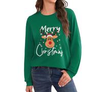Terecey Sweatshirt de Noël Femme Motif Renne Manches Longues | Imprimé Merry Christmas, Coupe Décontractée, Idée Cadeau pour les Fêtes et Tenue Confortable en Hiver