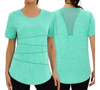 Terecey T-Shirt Sport Femme Manches Courtes avec Dos en Mesh Respirant Haut de Fitness Séchage Rapide pour Entraînement Running Extérieur et Maison