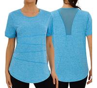 Terecey T-Shirt Sport Femme Manches Courtes avec Dos en Mesh Respirant Haut de Fitness Séchage Rapide pour Entraînement Running Extérieur et Maison
