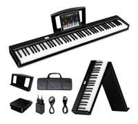 TERENCE Clavier de piano pliable semi-lesté 88 touches Batterie 1800 mAh Haut-parleur 10 W Piano portable pliable Convient pour les professionnels et les débutants, interface Bluetooth et MIDI
