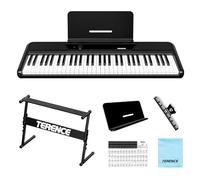 TERENCE Piano Électrique 61 Touches Portable | 128 sons, MIDI, support inclus. Touches sensibles, pour apprentissage et pratique